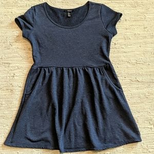 Heathered blue sweatshirt skater dress.